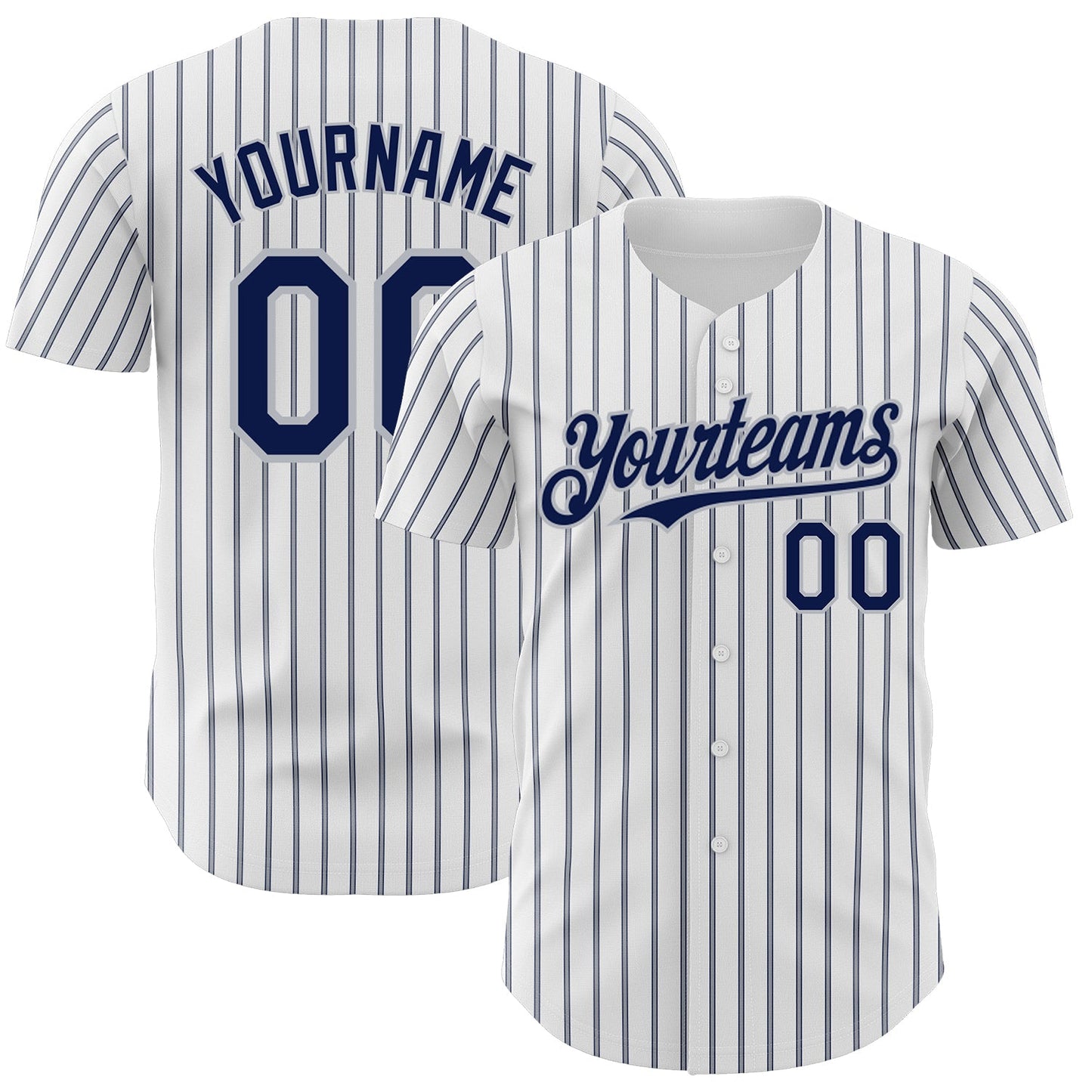 Custom White (Navy Gray Pinstripe) Navy-Gray Authentic Baseball Jersey - Main View