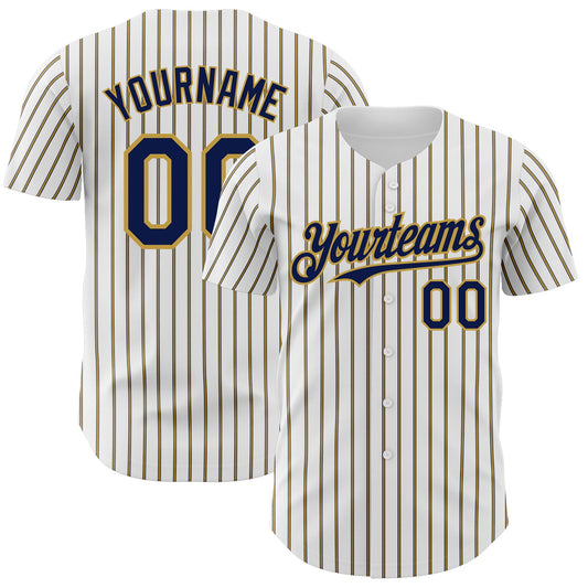 Custom White (Navy Old Gold Pinstripe) Navy-Old Gold Authentic Baseball Jersey - Main View