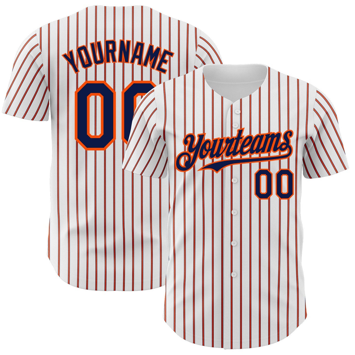 Custom White (Navy Orange Pinstripe) Navy-Orange Authentic Baseball Jersey - Main View