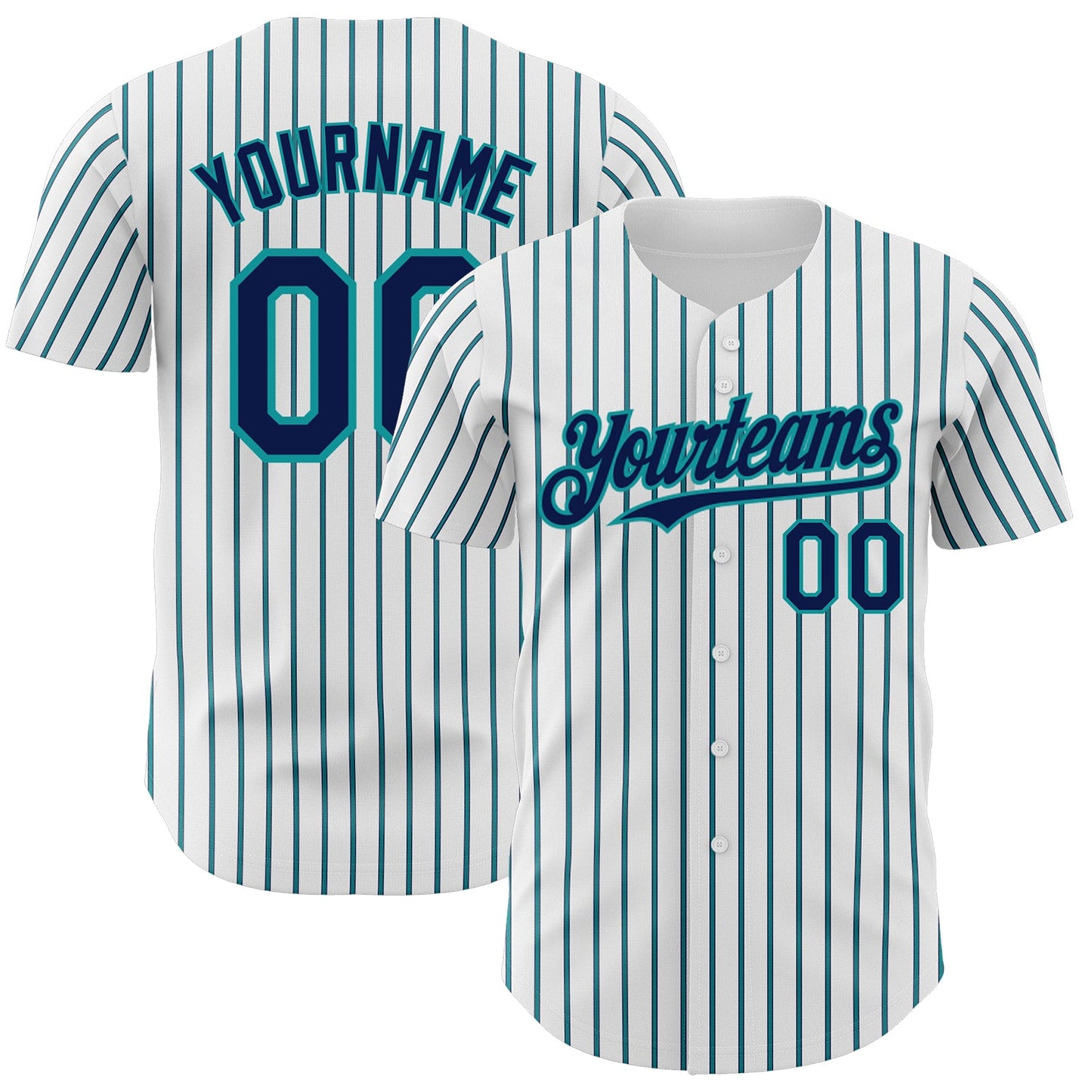 Custom White (Navy Teal Pinstripe) Navy-Teal Authentic Baseball Jersey - Main View
