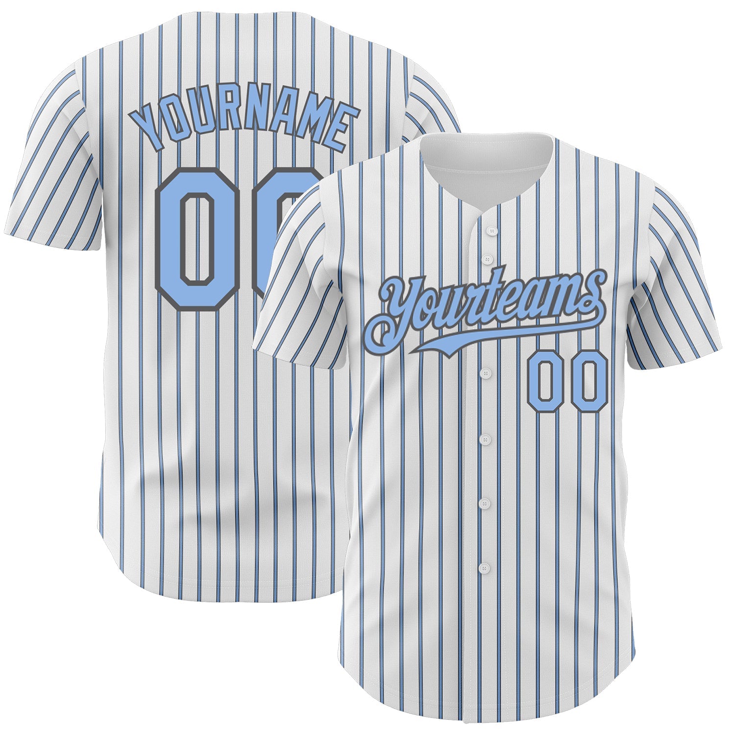 Custom White (Steel Gray Light Blue Pinstripe) Light Blue-Steel Gray Authentic Baseball Jersey - Main View