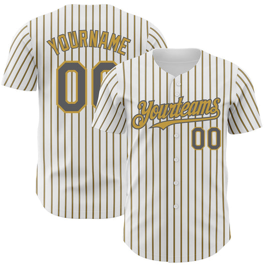 Custom White (Steel Gray Old Gold Pinstripe) Steel Gray-Old Gold Authentic Baseball Jersey - Main View