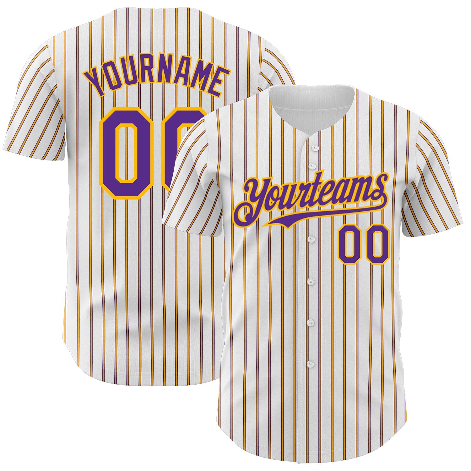 Custom White (Purple Gold Pinstripe) Purple-Gold Authentic Baseball Jersey - Main View