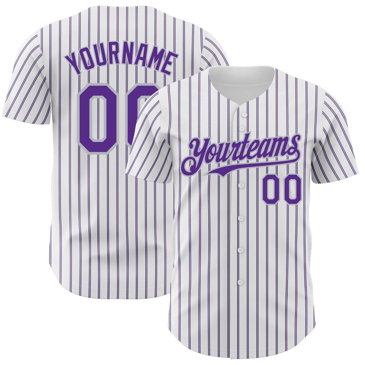 Custom White (Purple Gray Pinstripe) Purple-Gray Authentic Baseball Jersey - Main View