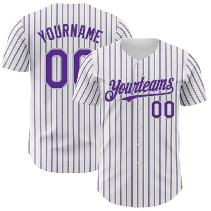Custom White (Purple Gray Pinstripe) Purple-Gray Authentic Baseball Jersey - Main View
