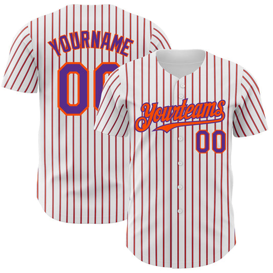Custom White (Purple Orange Pinstripe) Purple-Orange Authentic Baseball Jersey - Main View