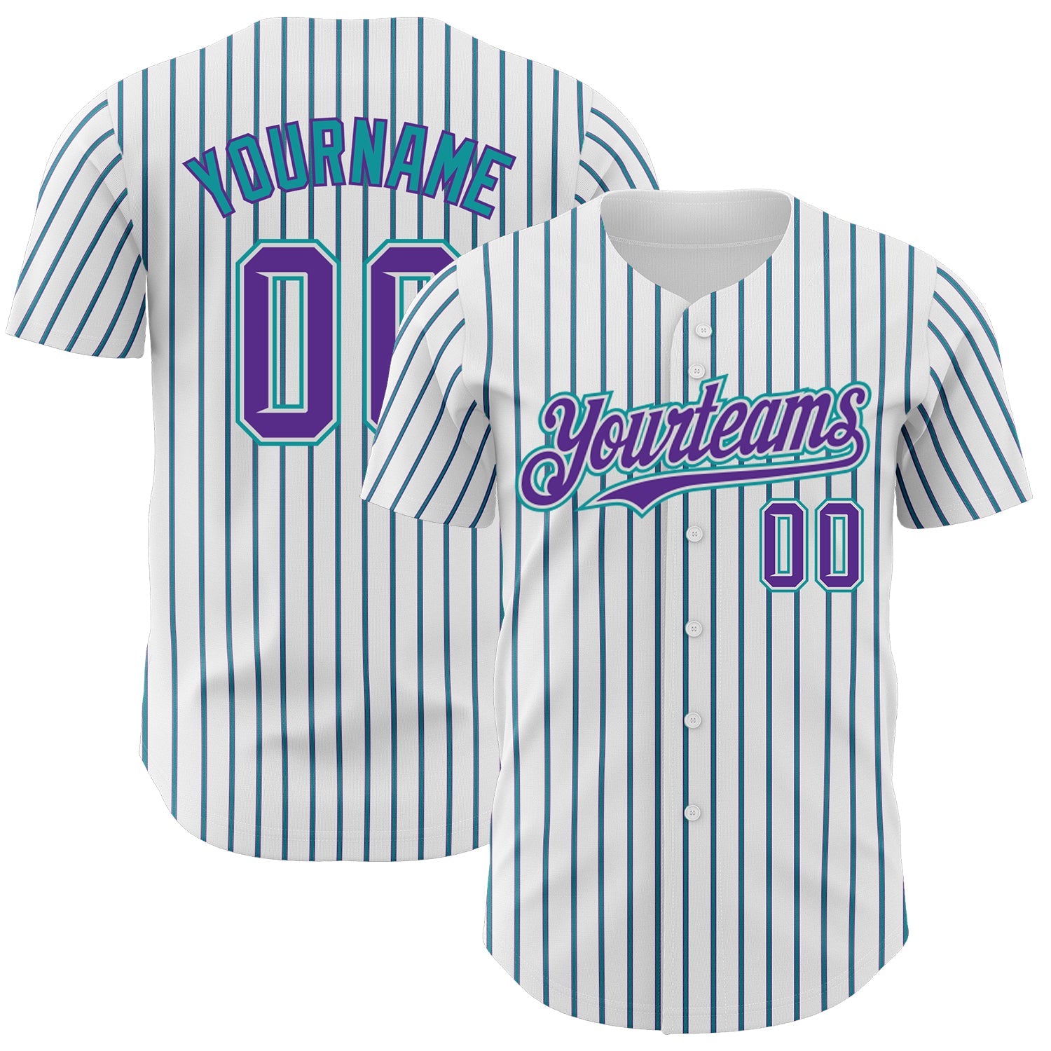 Custom White (Purple Teal Pinstripe) Purple-Teal Authentic Baseball Jersey - Main View