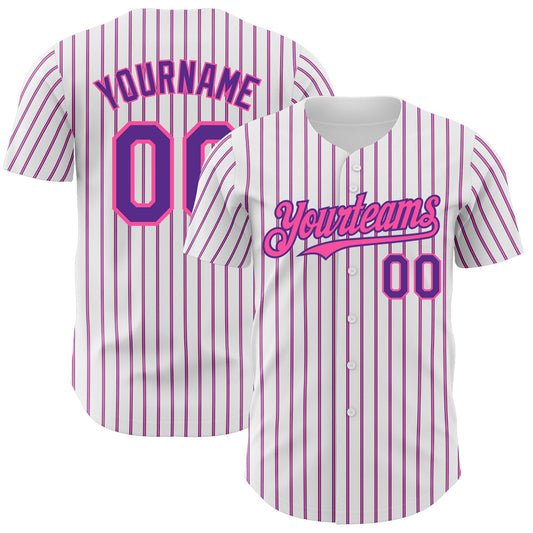 Custom White (Purple Pink Pinstripe) Purple-Pink Authentic Baseball Jersey - Main View