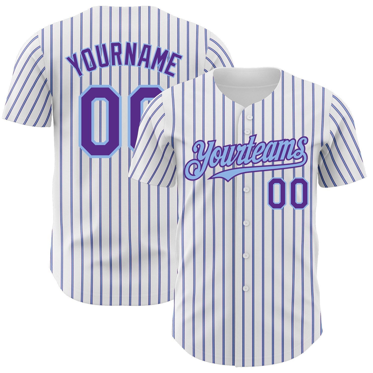 Custom White (Purple Light Blue Pinstripe) Purple-Light Blue Authentic Baseball Jersey - Main View