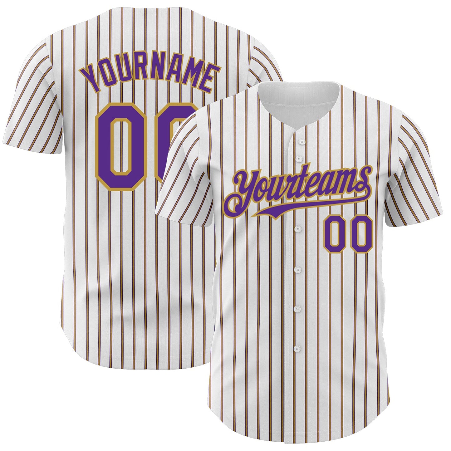 Custom White (Purple Old Gold Pinstripe) Purple-Old Gold Authentic Baseball Jersey - Main View