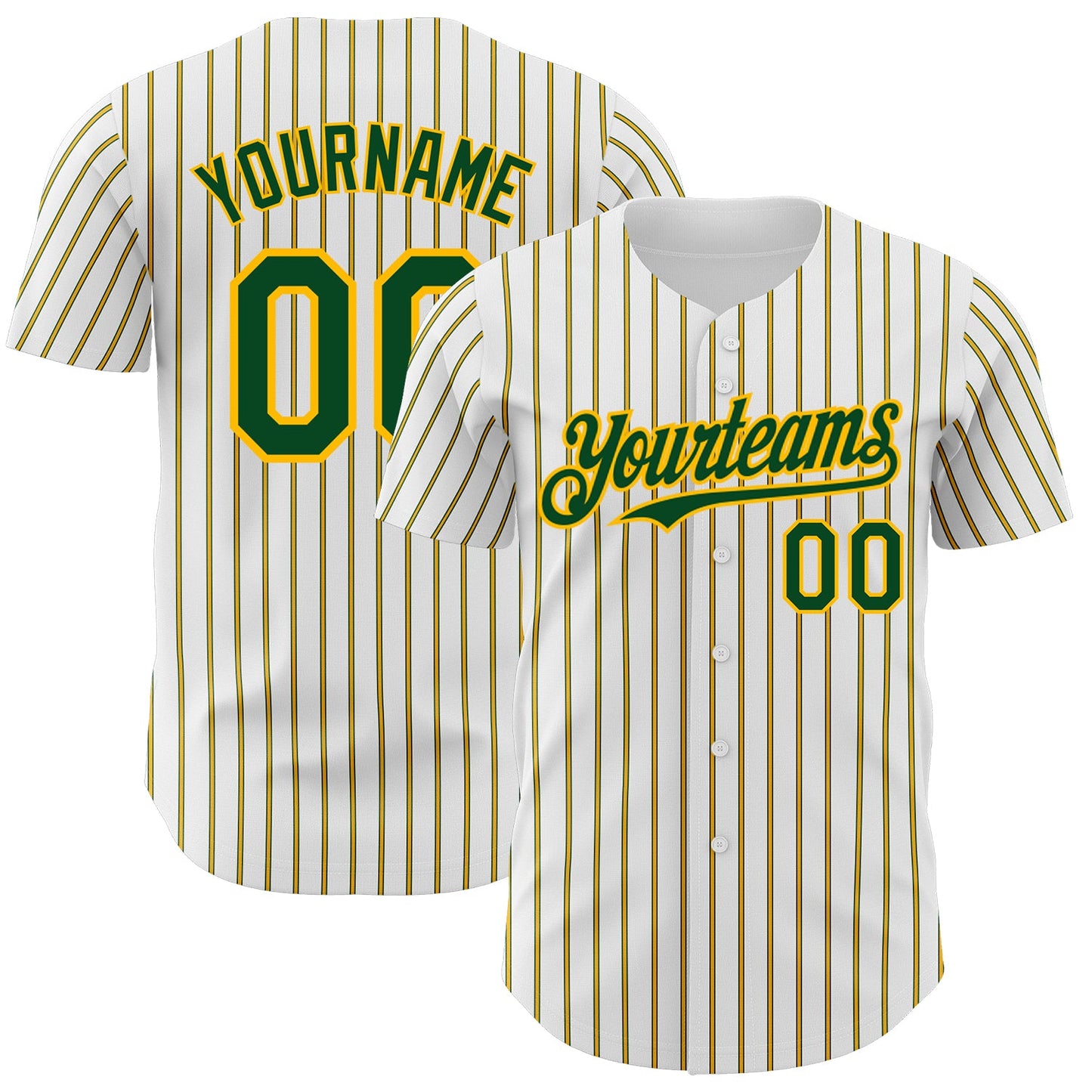 Custom White (Green Gold Pinstripe) Green-Gold Authentic Baseball Jersey - Main View