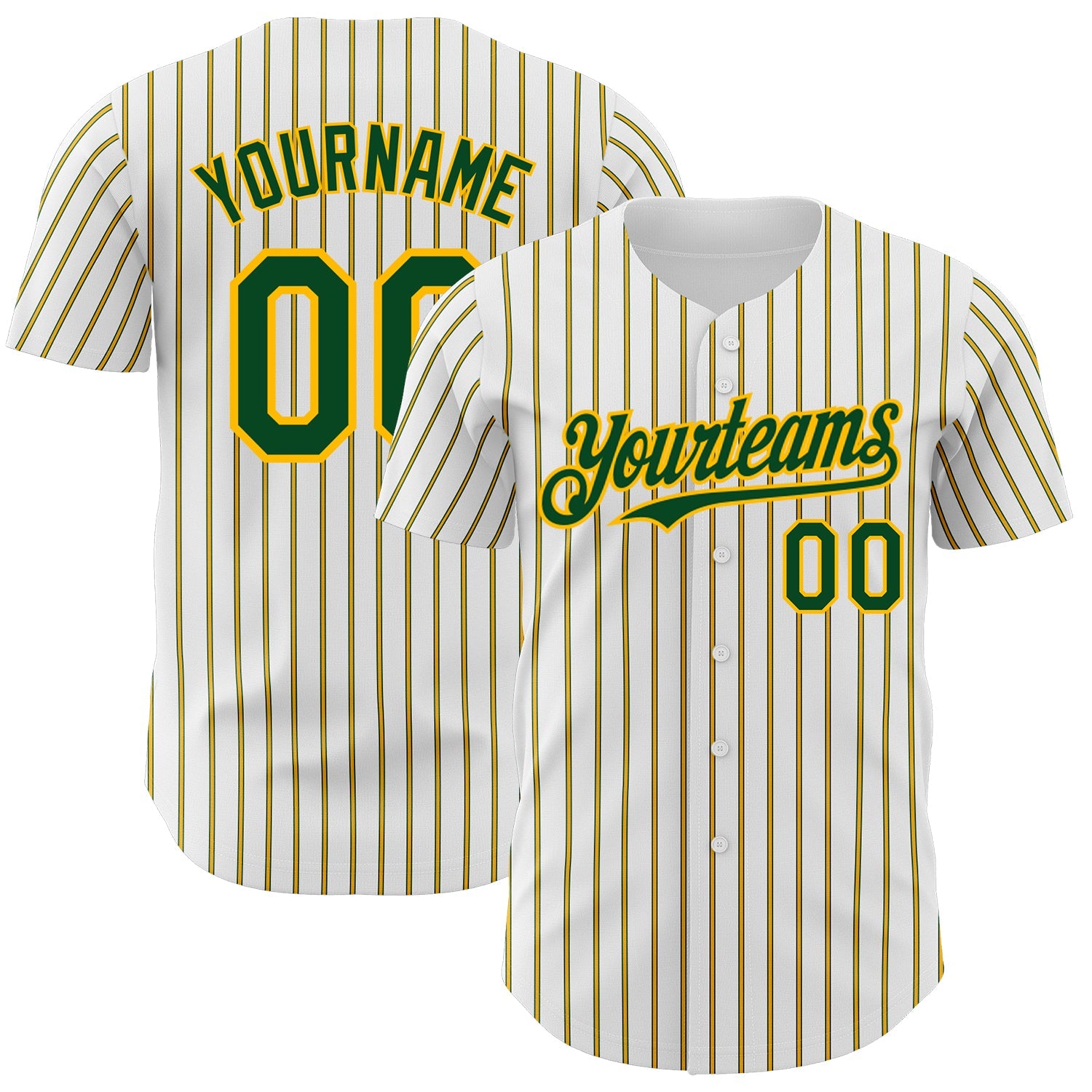 Custom White (Green Gold Pinstripe) Green-Gold Authentic Baseball Jersey - Main View