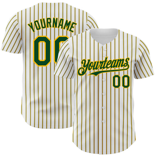 Custom White (Green Gold Pinstripe) Green-Gold Authentic Baseball Jersey - Main View