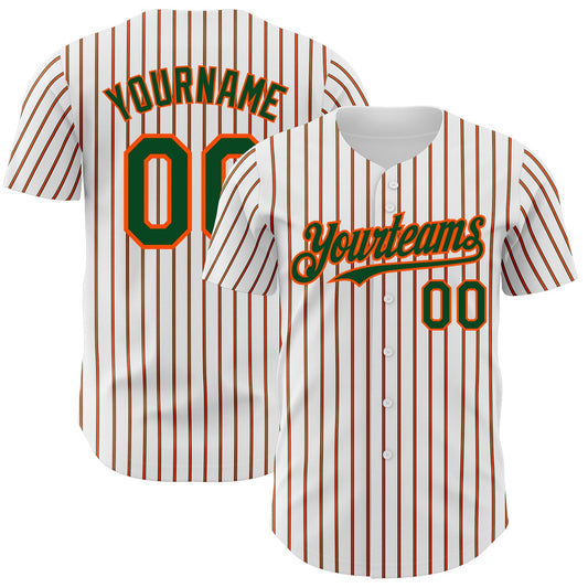 Custom White (Green Orange Pinstripe) Green-Orange Authentic Baseball Jersey - Main View