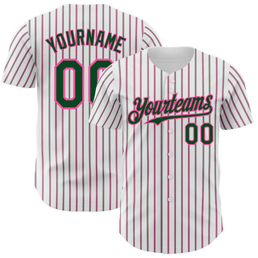 Custom White (Green Pink Pinstripe) Green-Pink Authentic Baseball Jersey - Main View
