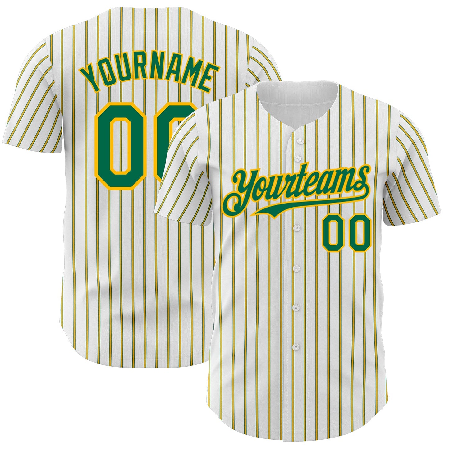 Custom White (Kelly Green Gold Pinstripe) Kelly Green-Gold Authentic Baseball Jersey - Main View