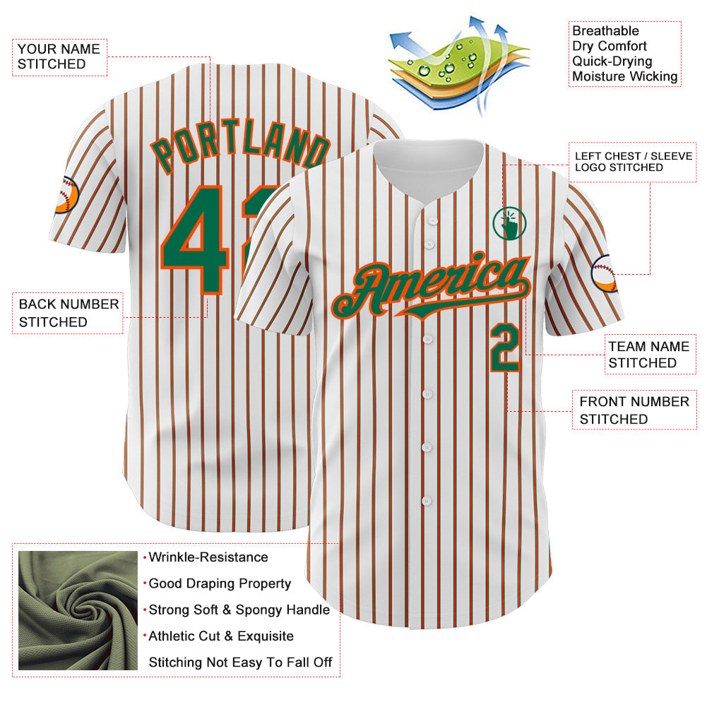 Custom White (Kelly Green Orange Pinstripe) Kelly Green-Orange Authentic Baseball Jersey view 3