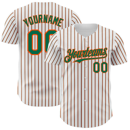Custom White (Kelly Green Orange Pinstripe) Kelly Green-Orange Authentic Baseball Jersey - Main View