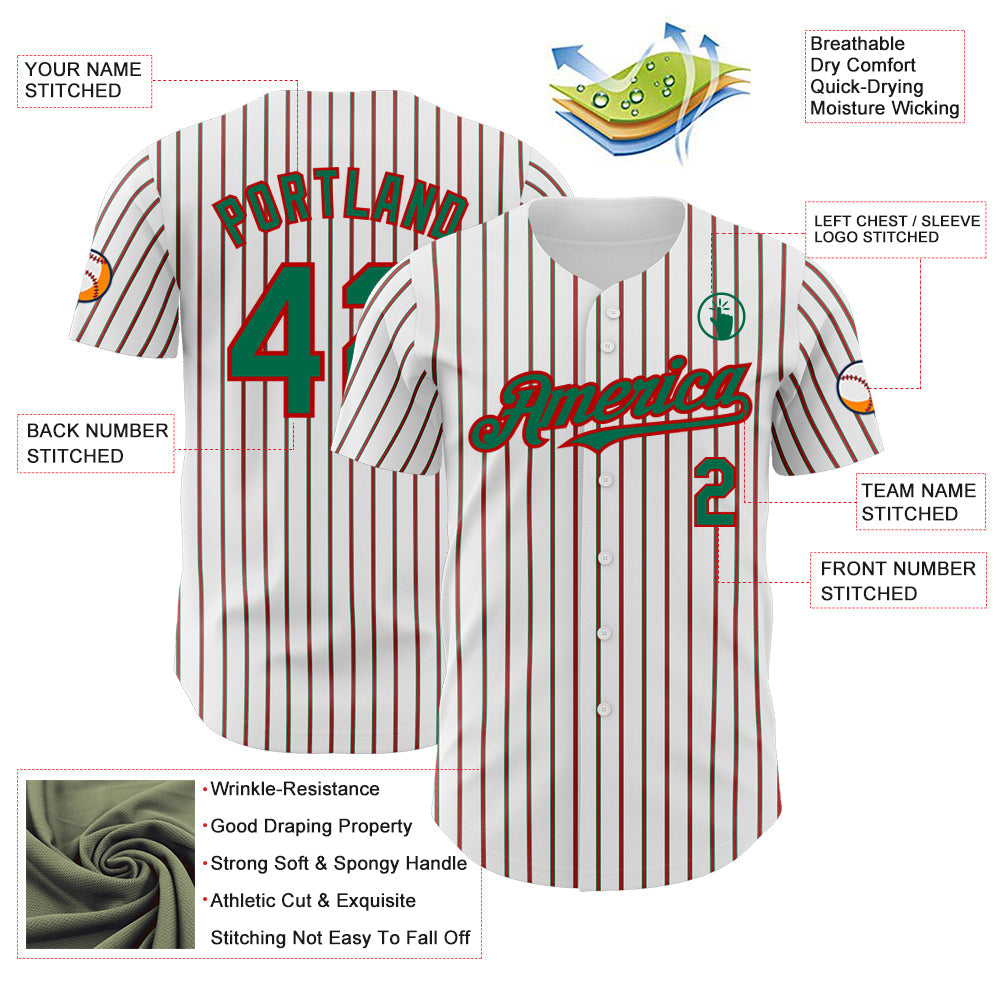 Custom White (Kelly Green Red Pinstripe) Kelly Green-Red Authentic Baseball Jersey view 3