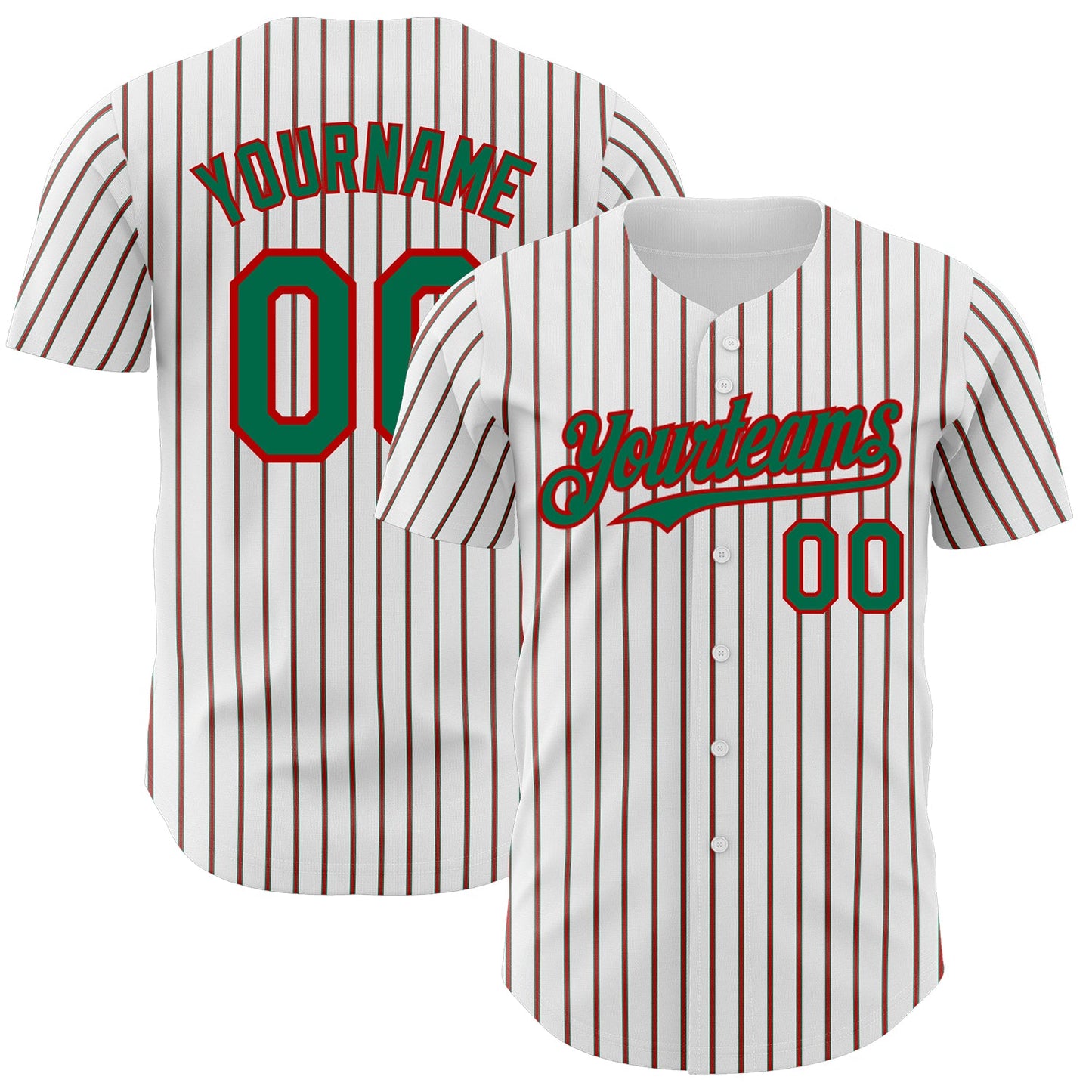 Custom White (Kelly Green Red Pinstripe) Kelly Green-Red Authentic Baseball Jersey - Main View