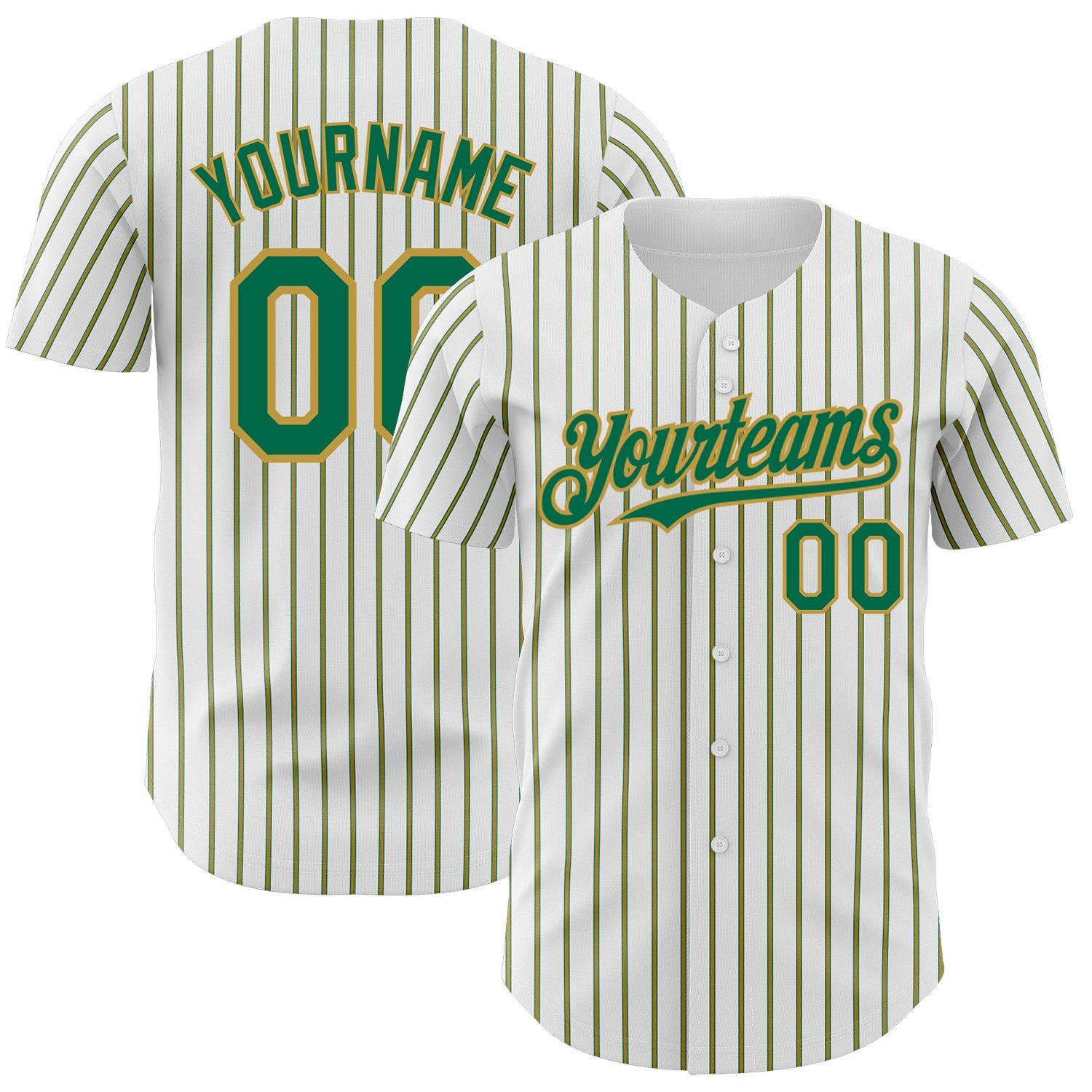Custom White (Kelly Green Old Gold Pinstripe) Kelly Green-Old Gold Authentic Baseball Jersey - Main View