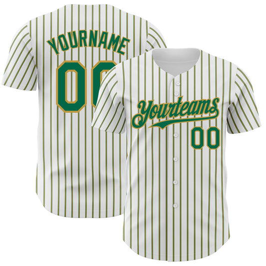 Custom White (Kelly Green Old Gold Pinstripe) Kelly Green-Old Gold Authentic Baseball Jersey - Main View