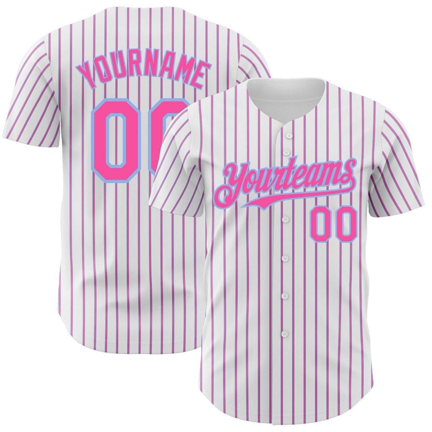 Custom White (Light Blue Pink Pinstripe) Pink-Light Blue Authentic Baseball Jersey - Main View