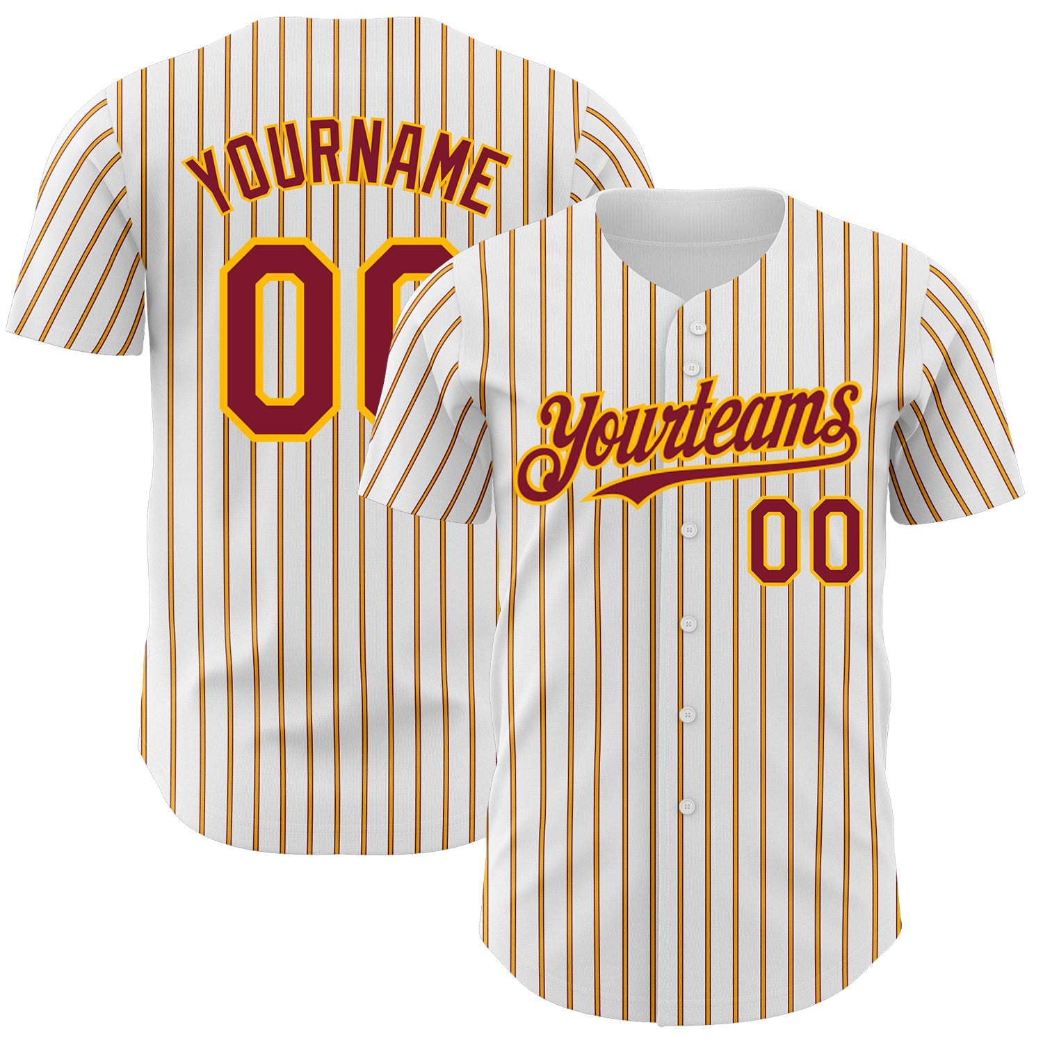 Custom White (Crimson Gold Pinstripe) Crimson-Gold Authentic Baseball Jersey - Main View