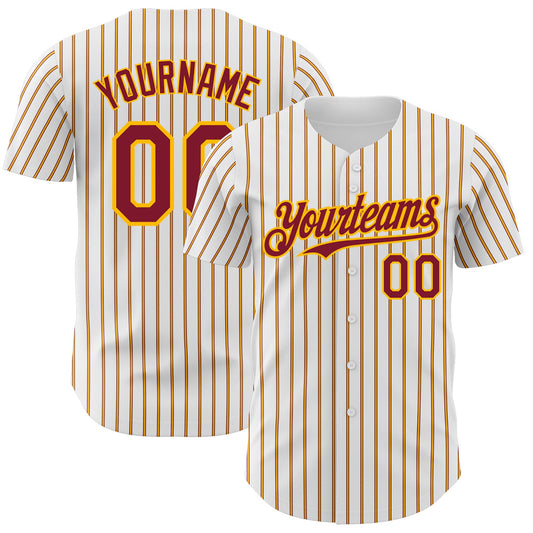 Custom White (Crimson Gold Pinstripe) Crimson-Gold Authentic Baseball Jersey - Main View