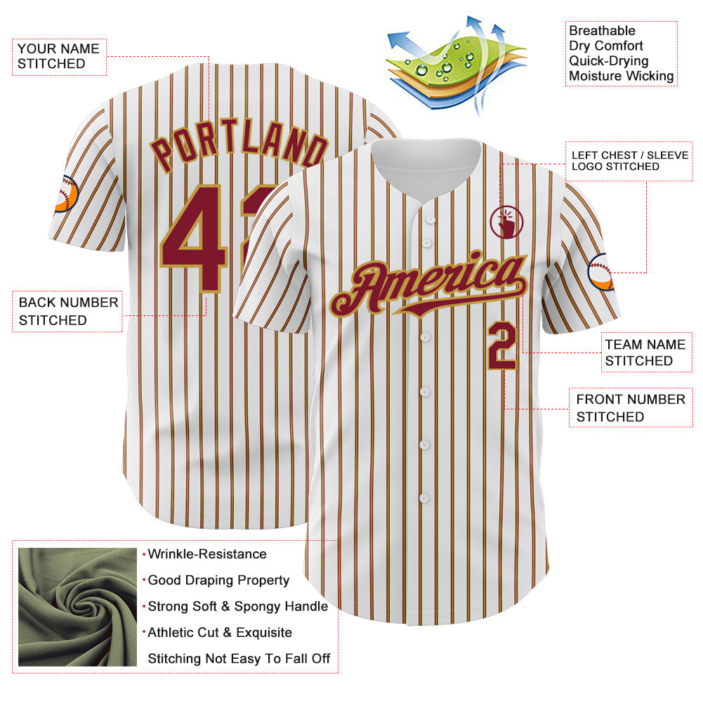Custom White (Crimson Old Gold Pinstripe) Crimson-Gold Authentic Baseball Jersey view 3
