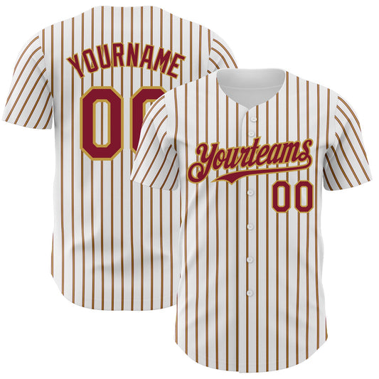 Custom White (Crimson Old Gold Pinstripe) Crimson-Gold Authentic Baseball Jersey - Main View