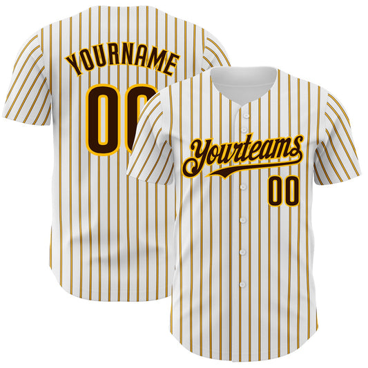 Custom White (Brown Gold Pinstripe) Brown-Gold Authentic Baseball Jersey - Main View