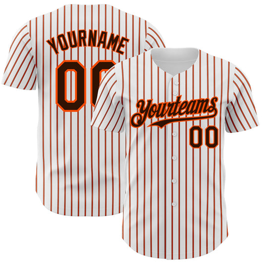 Custom White (Brown Orange Pinstripe) Brown-Orange Authentic Baseball Jersey - Main View