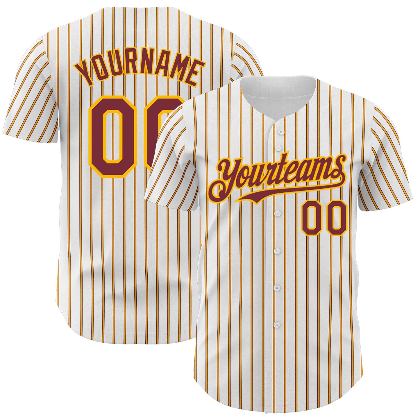 Custom White (Burgundy Gold Pinstripe) Burgundy-Gold Authentic Baseball Jersey - Main View