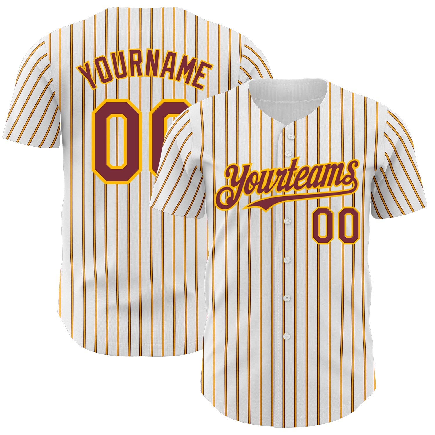 Custom White (Burgundy Gold Pinstripe) Burgundy-Gold Authentic Baseball Jersey - Main View