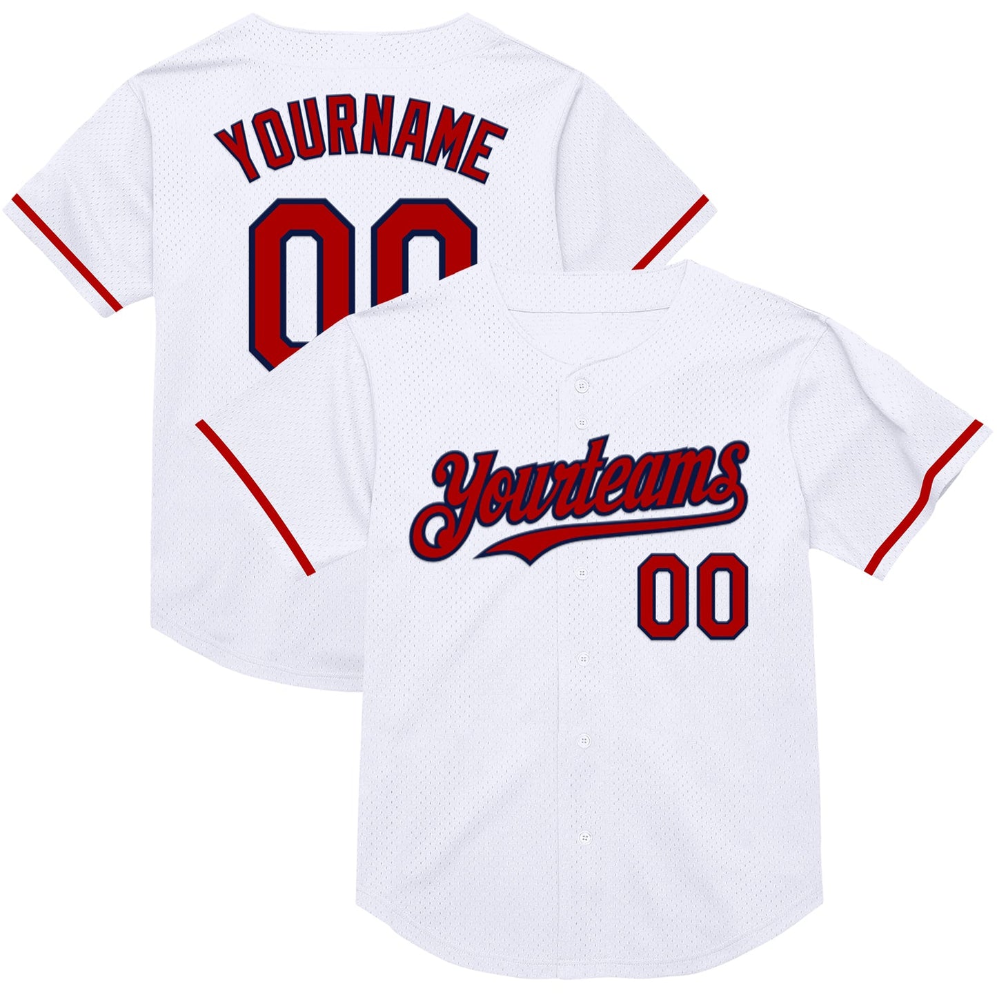Custom White Red-Navy Mesh Authentic Throwback Baseball Jersey - Main View
