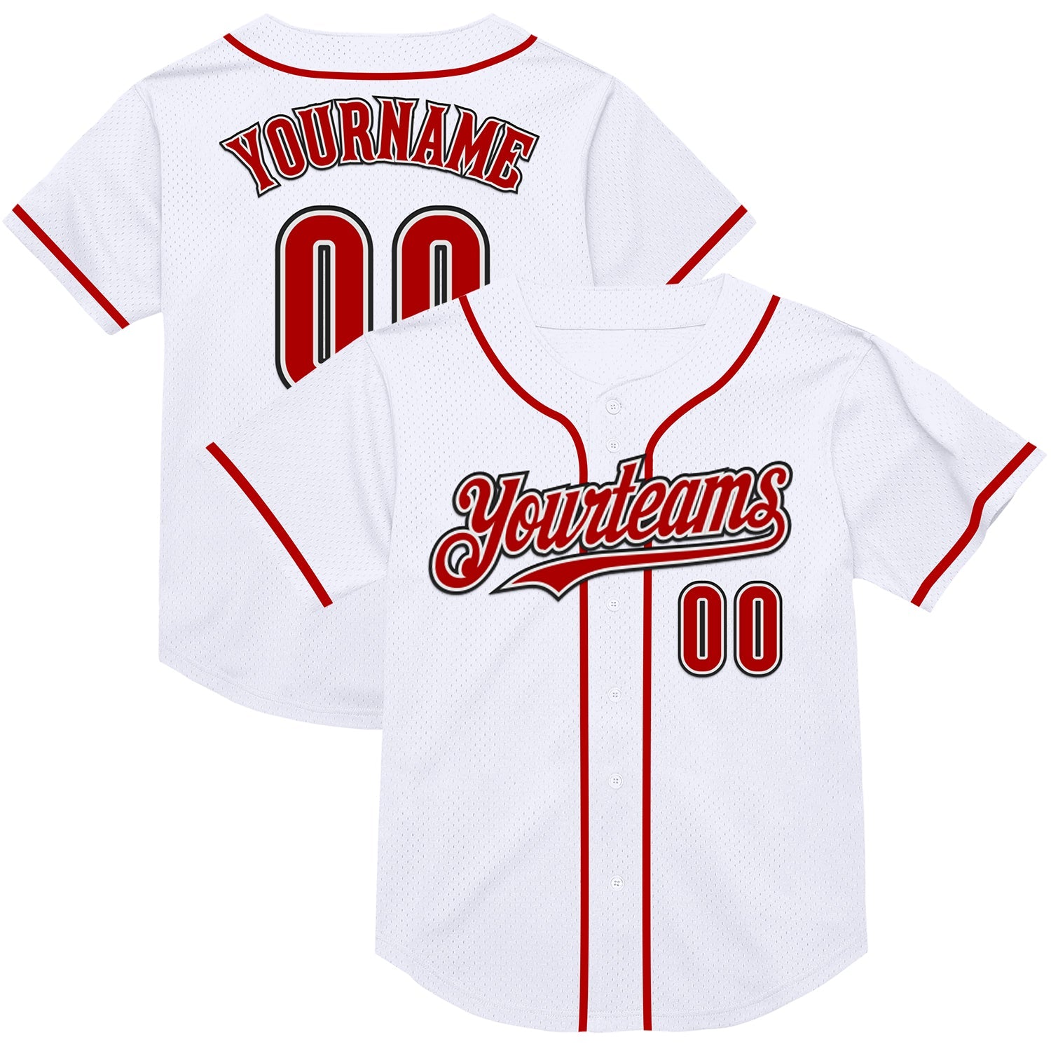 Custom White Red-Black Mesh Authentic Throwback Baseball Jersey - Main View