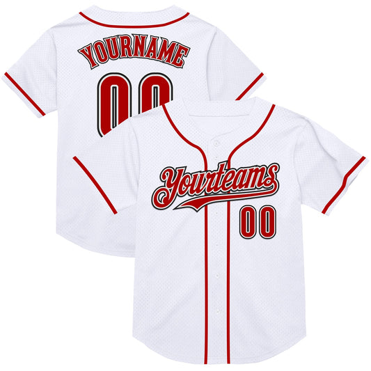Custom White Red-Black Mesh Authentic Throwback Baseball Jersey - Main View