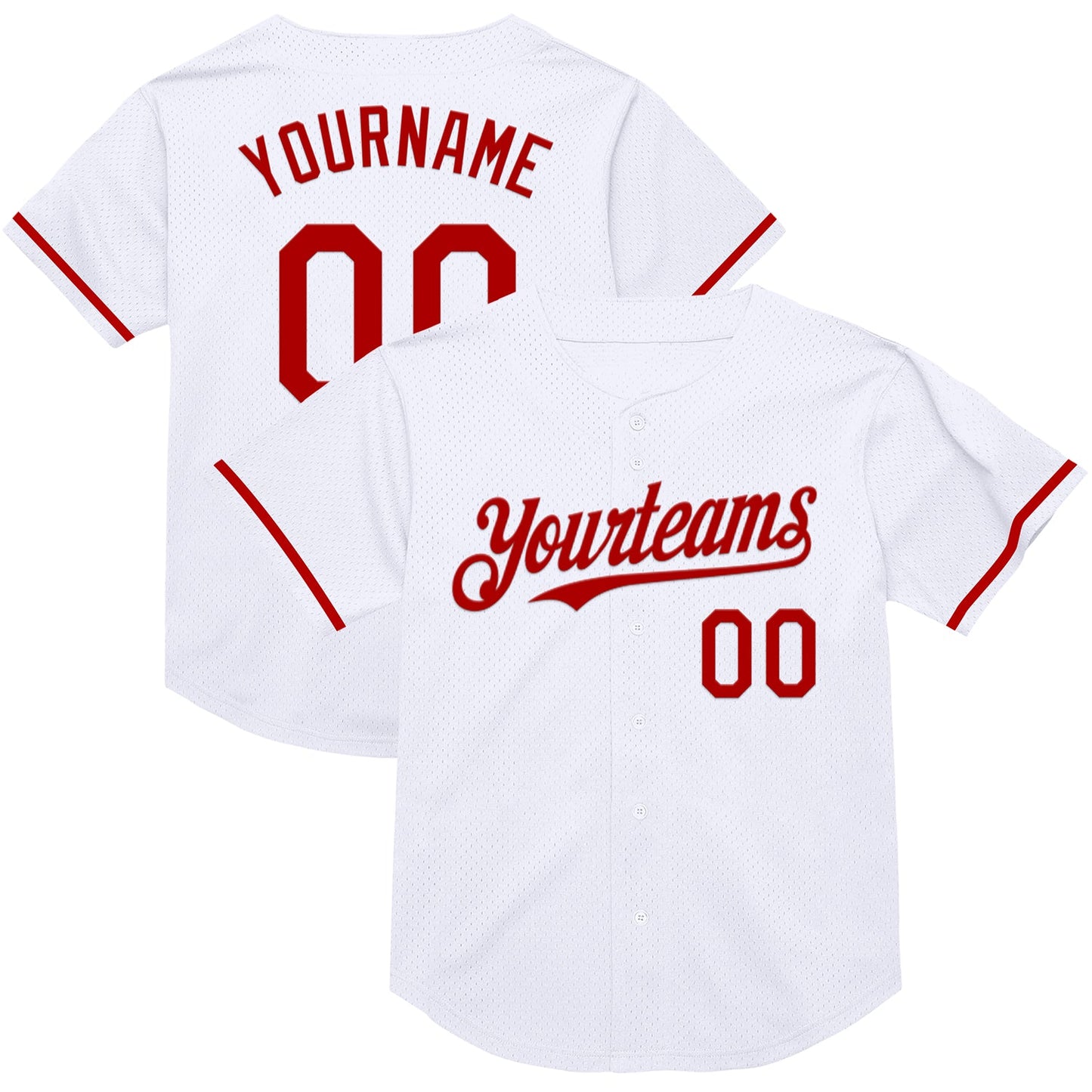 Custom White Red Mesh Authentic Throwback Baseball Jersey - Main View