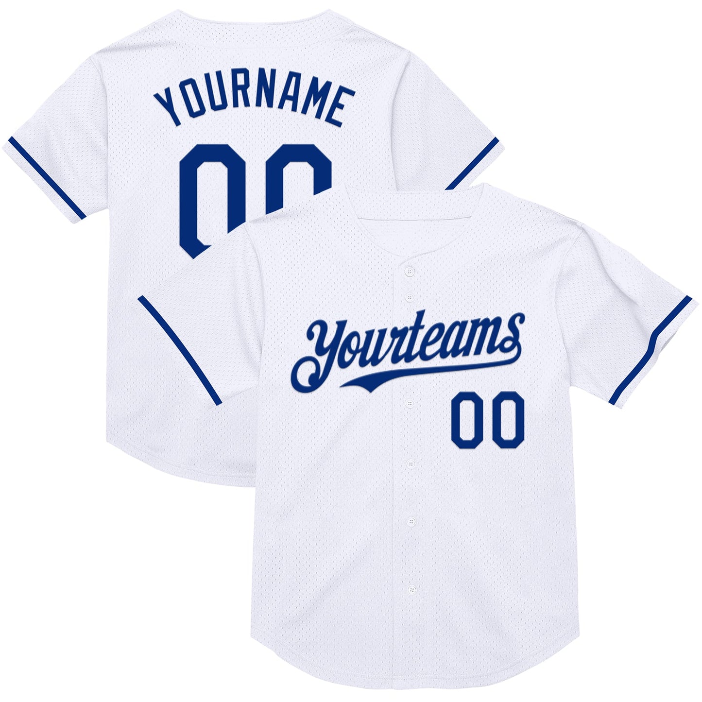 Custom White Royal Mesh Authentic Throwback Baseball Jersey - Main View