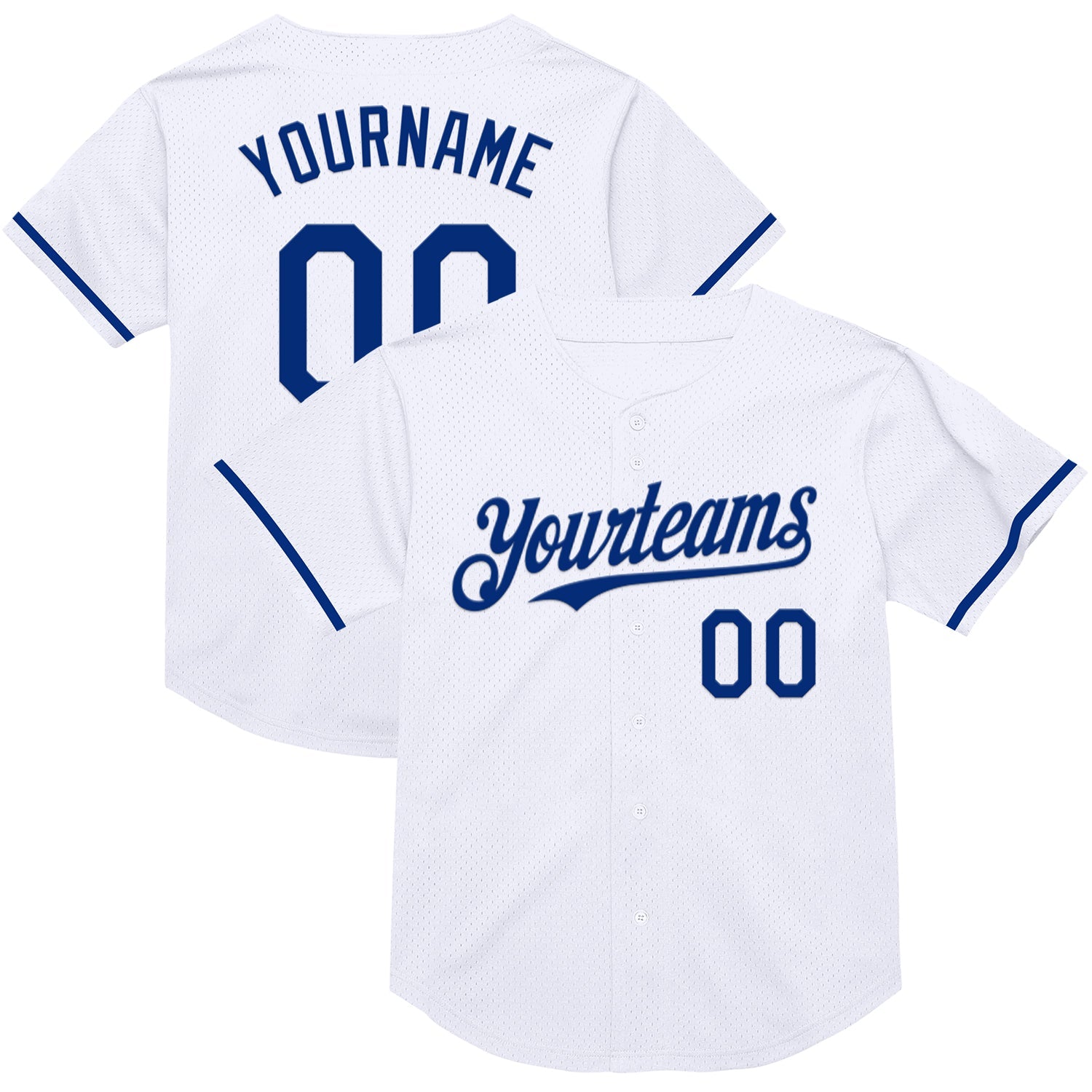 Custom White Royal Mesh Authentic Throwback Baseball Jersey - Main View