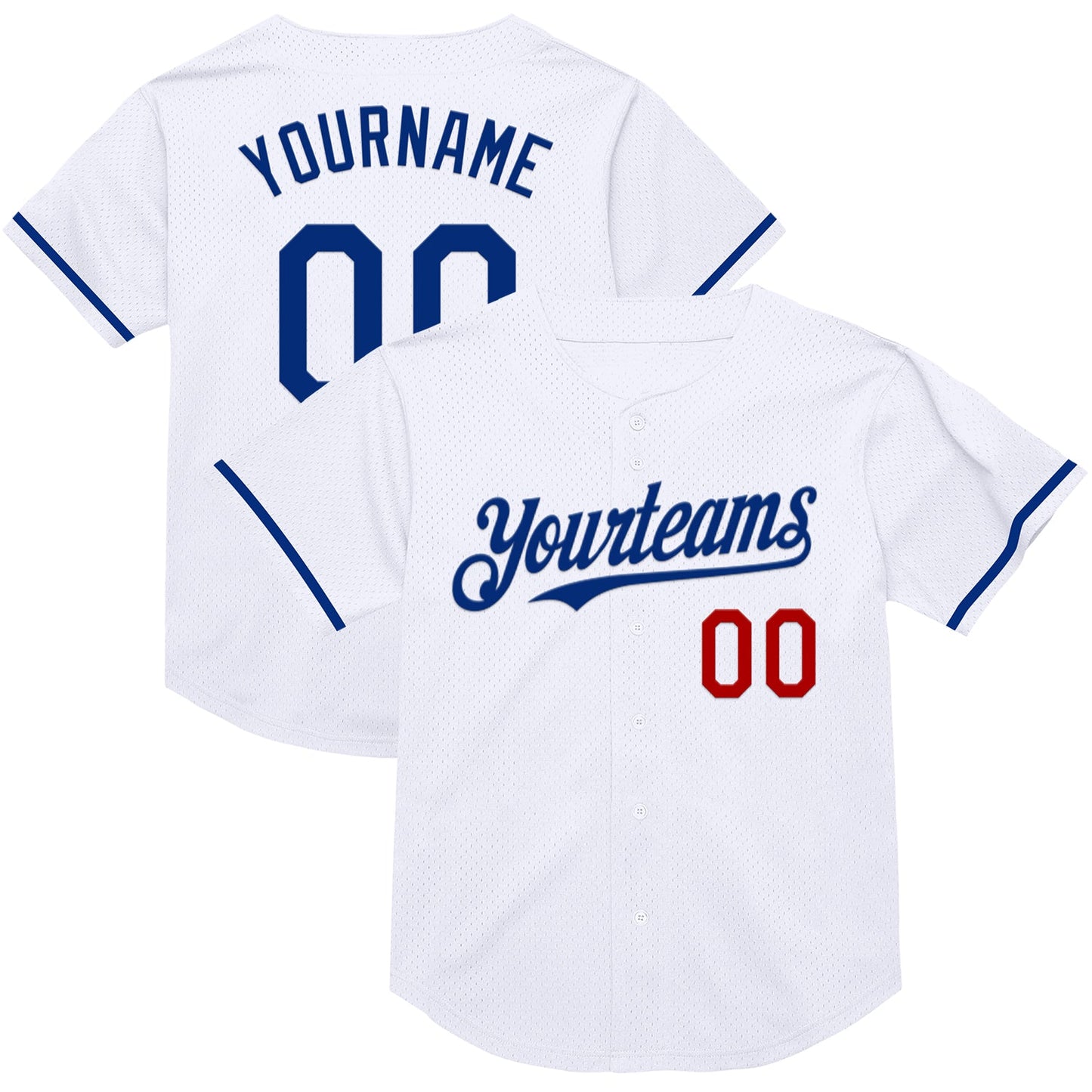 Custom White Royal-Red Mesh Authentic Throwback Baseball Jersey - Main View