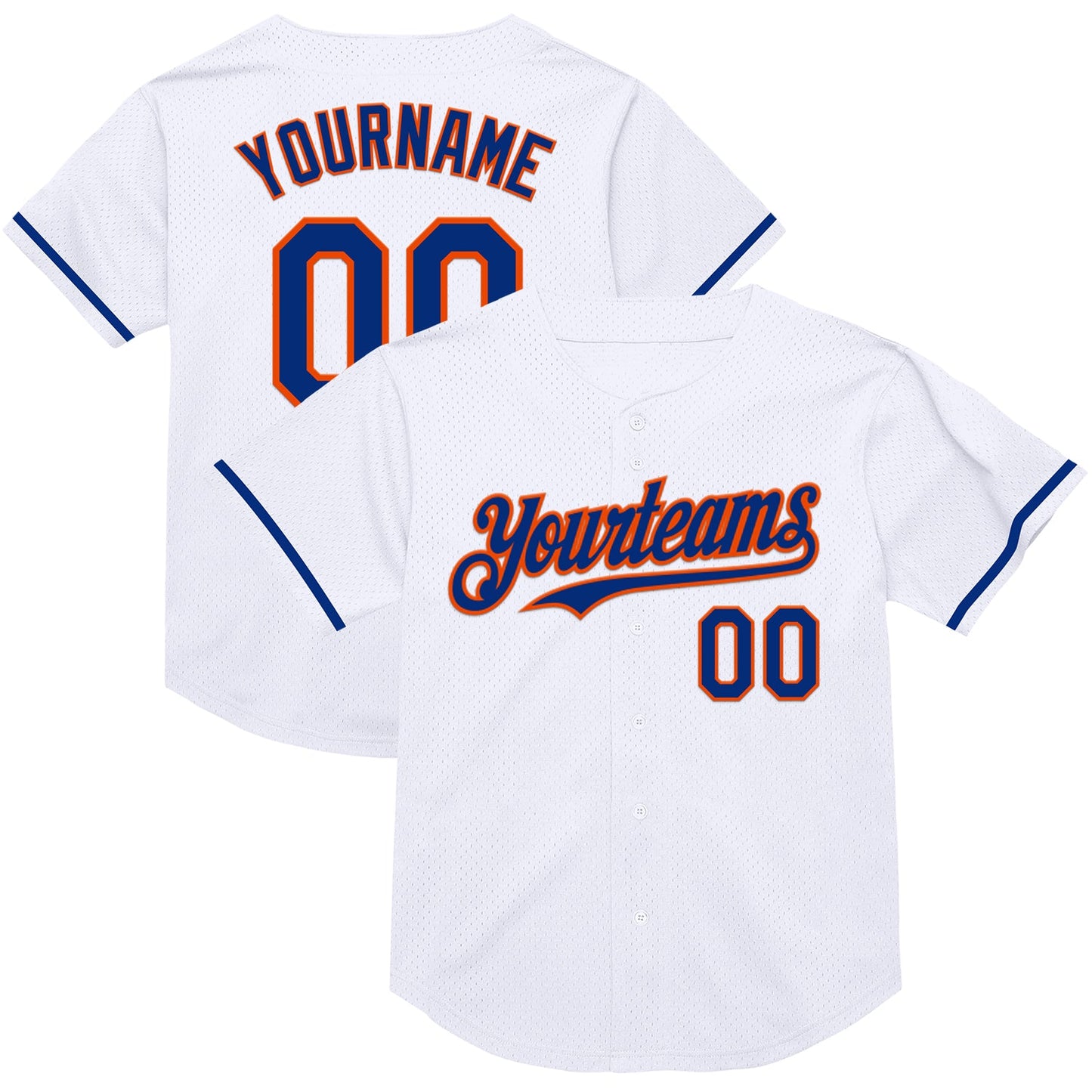 Custom White Royal-Orange Mesh Authentic Throwback Baseball Jersey - Main View