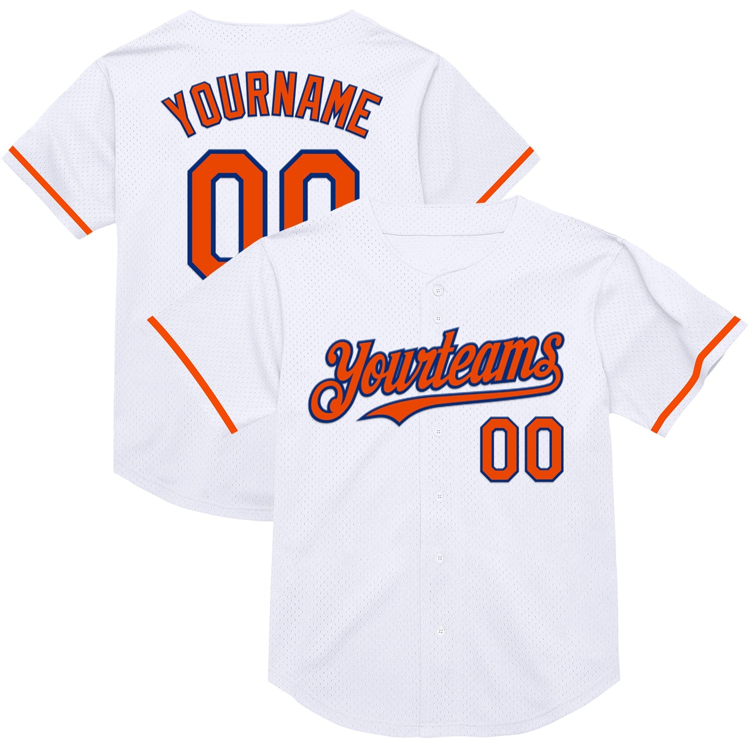 Custom White Orange-Royal Mesh Authentic Throwback Baseball Jersey - Main View