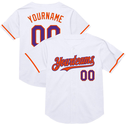 Custom White Purple-Orange Mesh Authentic Throwback Baseball Jersey - Main View