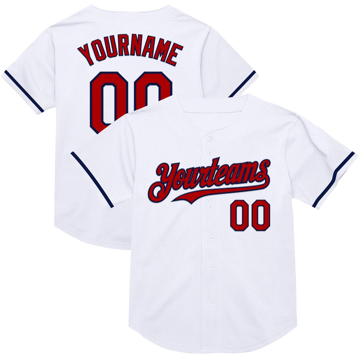 Custom White Red-Navy Mesh Authentic Throwback Baseball Jersey - Main View