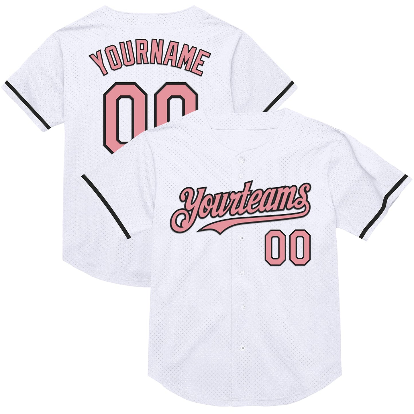 Custom White Medium Pink-Black Mesh Authentic Throwback Baseball Jersey - Main View