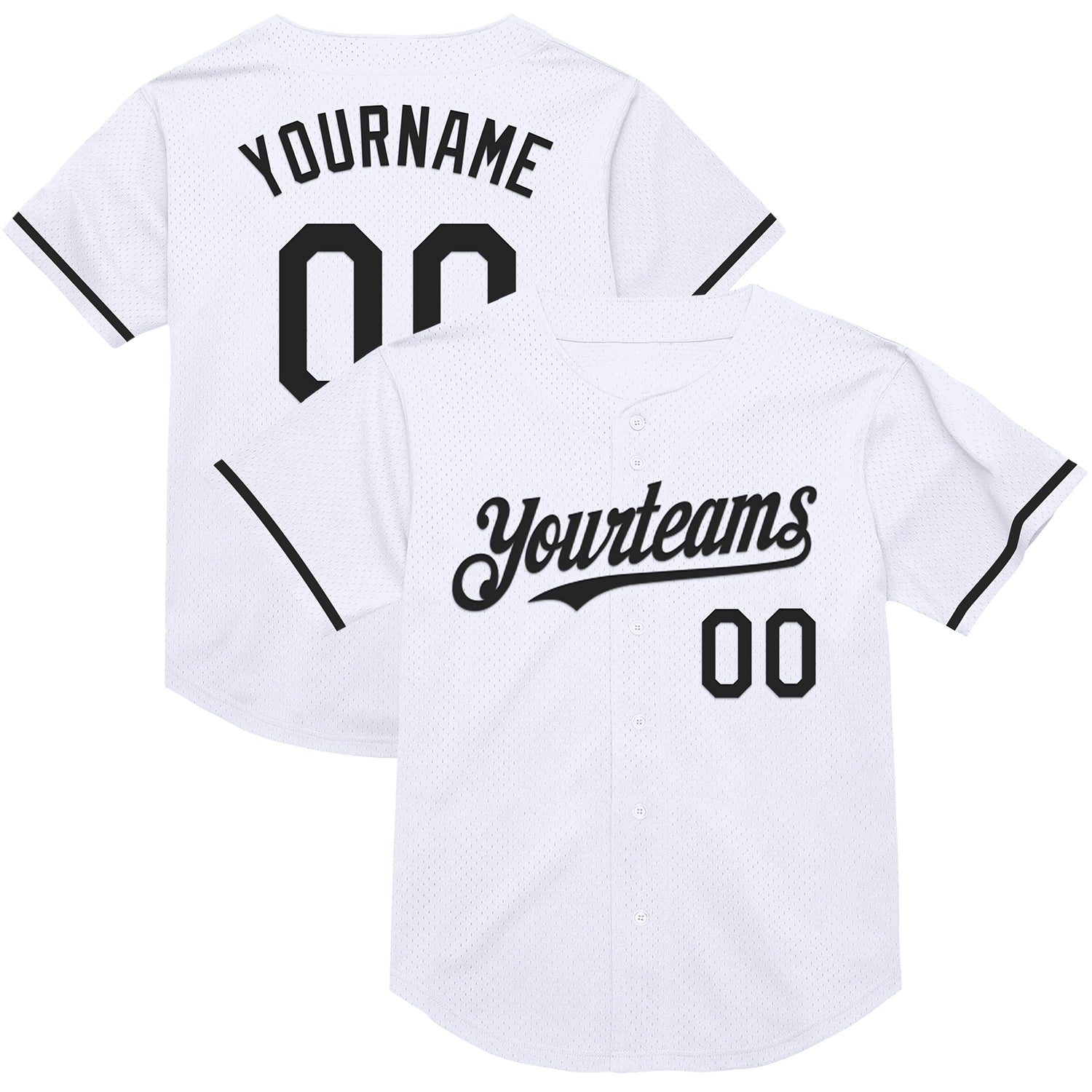 Custom White Black Mesh Authentic Throwback Baseball Jersey - Main View