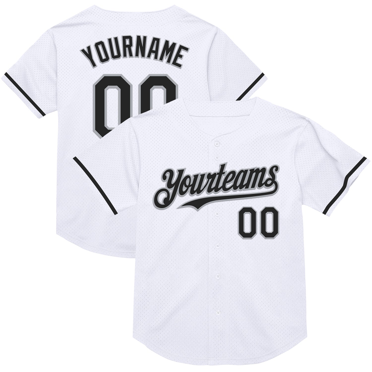 Custom White Black-Gray Mesh Authentic Throwback Baseball Jersey - Main View