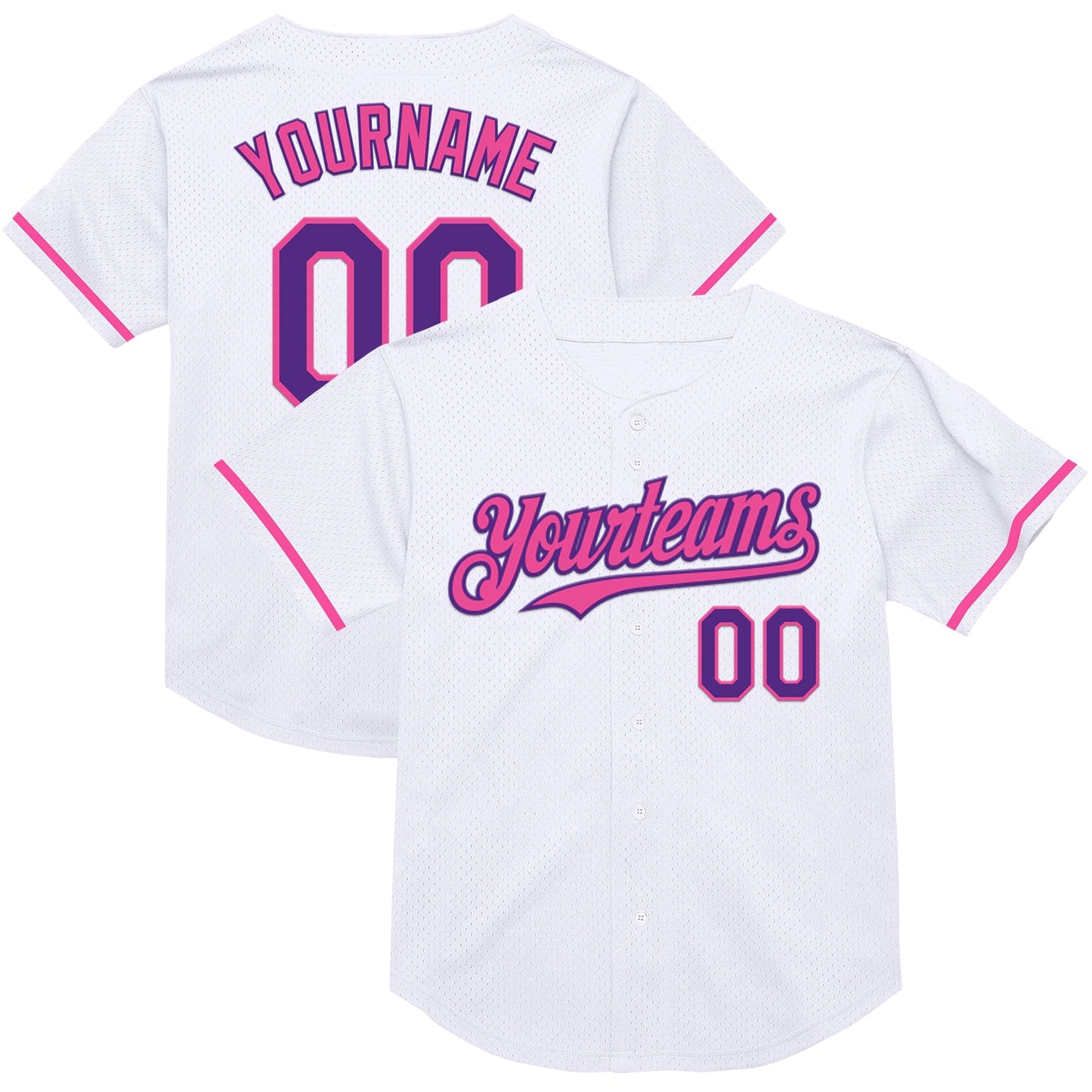 Custom White Purple-Pink Mesh Authentic Throwback Baseball Jersey - Main View